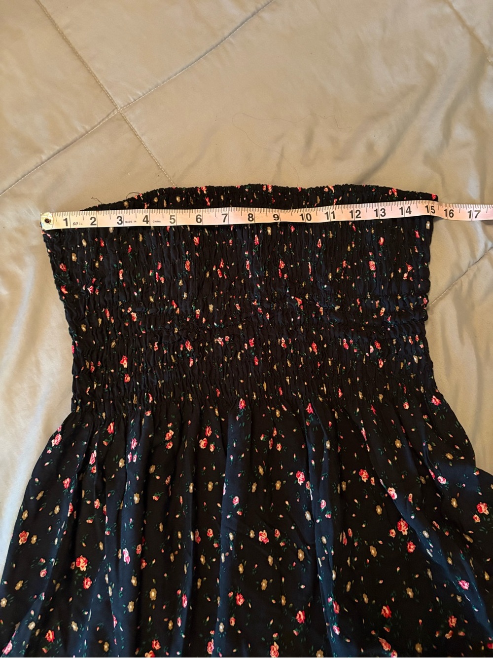 Black Floral Smocked Dress - Picture 7 of 8